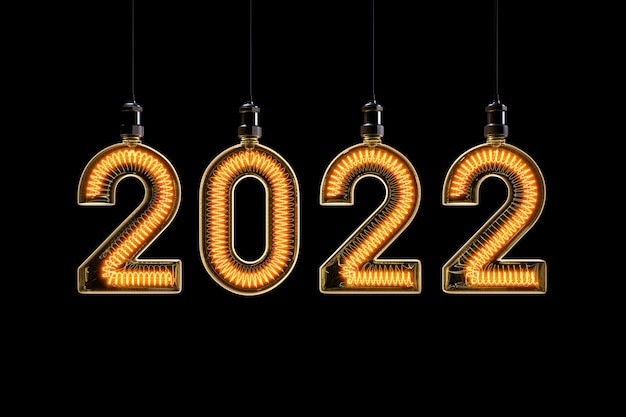 Neujahr 2022 aus Glühbirne