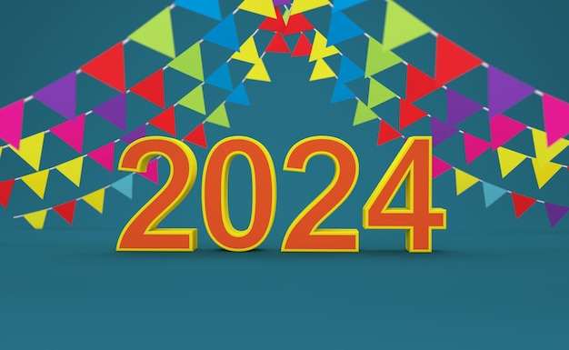 Neujahr 2024 Kreatives Designkonzept 3D-gerendertes Bild