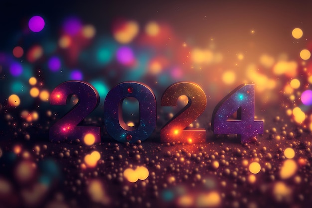 Neujahr Hintergrund Bokeh Licht und die Buchstaben 2024 Tapete neuronales Netzwerk generierte Kunst