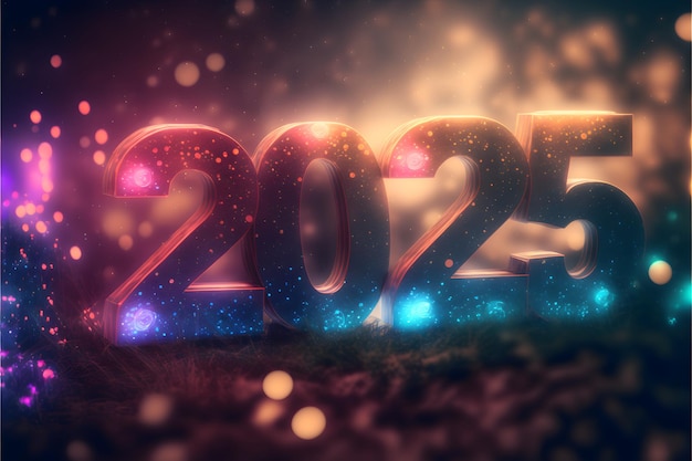 Neujahr Hintergrund Bokeh Licht und die Buchstaben 2025 Tapete neuronales Netzwerk generierte Kunst