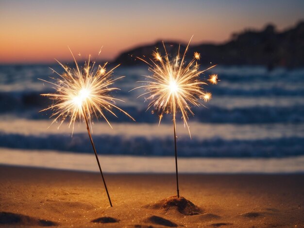 Foto neujahr mit sparklers am strand hd