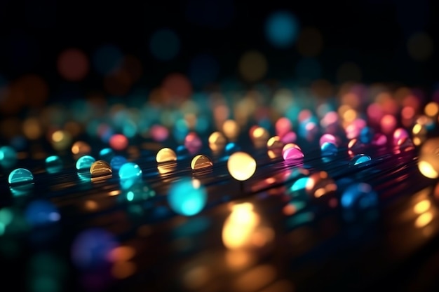 Neujahrs-Bokeh-Hintergrund, bunte Lichter auf einem dunklen, hellen, abstrakten Neon-Hintergrund, generative KI