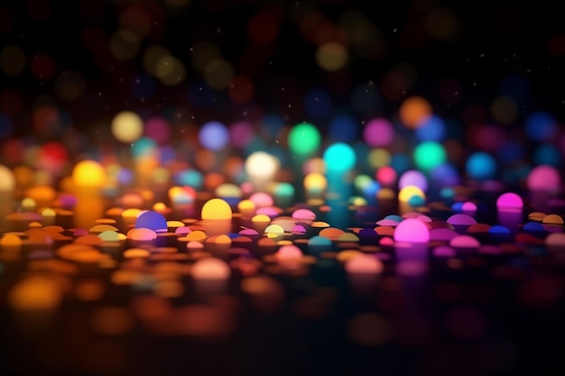 Neujahrs-Bokeh-Hintergrund, bunte Lichter auf einem dunklen, hellen, abstrakten Neon-Hintergrund, generative KI