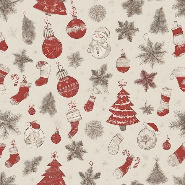 Neujahrs-Fliesenmuster Frohe Weihnachten Flachdesign Illustration Nahtloser Hintergrund Handzeichnung
