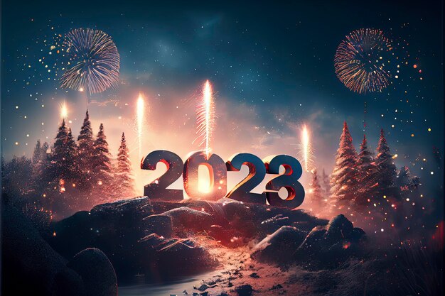 Neujahrs-Hintergrund 2023 mit FeuerwerkGenerative KI