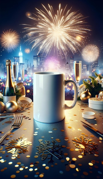 Neujahrs-Mug-Mockup mit Sternen Eleganz