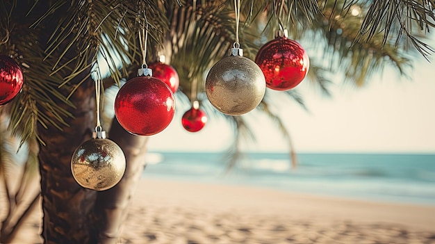 Foto neujahrs- oder weihnachtsfeier am strand raum für text