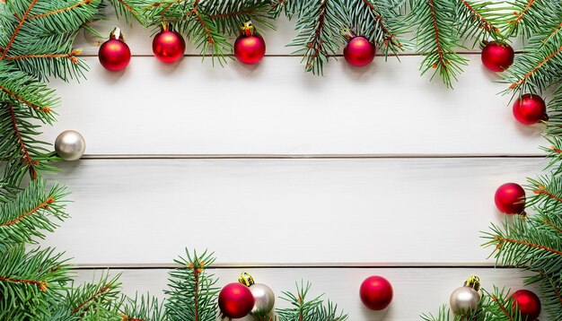 Neujahrs- und Weihnachtshintergrund mit Weihnachtsbaum auf weißem Holzhintergrund Frohe Weihnachten