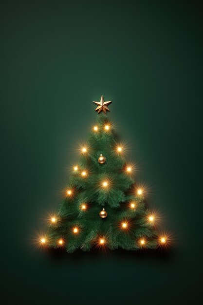 Neujahrsbanner Weihnachtsbaum mit einer Girlande mit einem Stern oben auf grünem Hintergrund