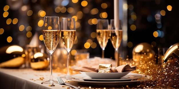 Neujahrsfeier-Hintergrund mit mit Champagner gefüllten Gläsern