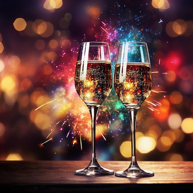 Neujahrsfeier mit Weinglasen