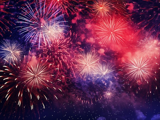 Neujahrsfeiern Feuerwerk und Stadtbild im Hintergrund