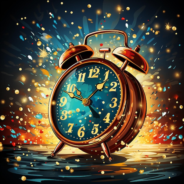Neujahrshintergrund mit goldener funkelnder Uhr-Vektor-Illustrationstapete