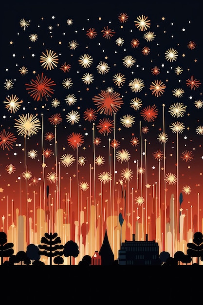 Neujahrsillustration mit Feuerwerk Generative ai