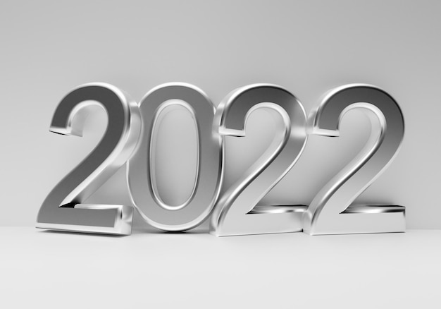 Neujahrskonzept in silbernen Farben. Nummer 2022. 3D-Rendering