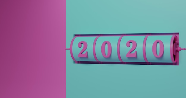 Foto neujahrskonzept. rosa schlitzhintergrund der zahl 2020 zum ändern des jahres auf türkisgrünem hintergrund.