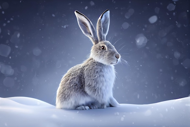 Neujahrsmärchen sitzt ein Hase im Schnee 3D-Render-Raster-Darstellung