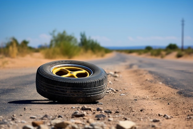 Neumático de verano en una carretera con amplio espacio de copia Ai generativo