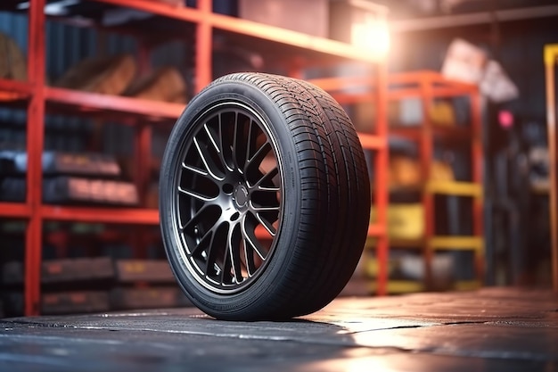 Foto neumáticos de automóviles en el fondo del garaje