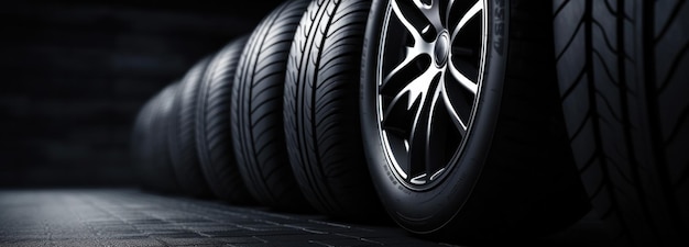 Los neumáticos de los automóviles sobre un fondo negro