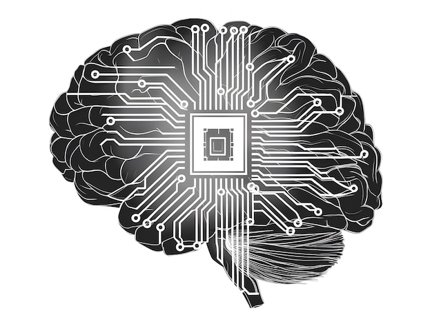 Neurale Wege verflochten mit Technologie in einer detaillierten Nahaufnahme