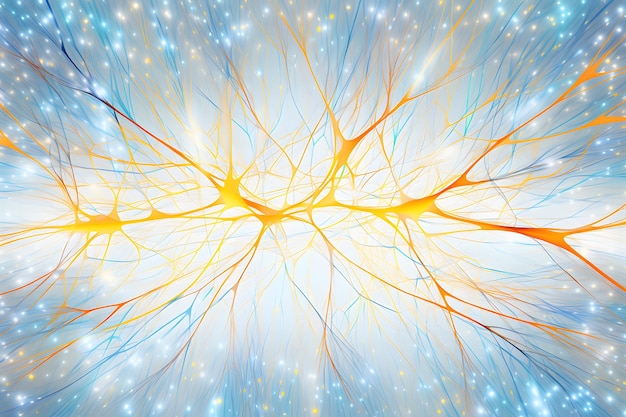Foto neurales muster mit kleinen gelben und weißen lichtern