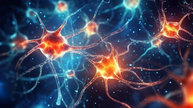 neuronale Zellen mit leuchtendem Licht in den Synapsen des menschlichen Gehirns