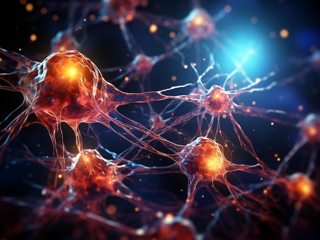 Neuronale Zellneuronen verbinden das Gehirn. Generative KI