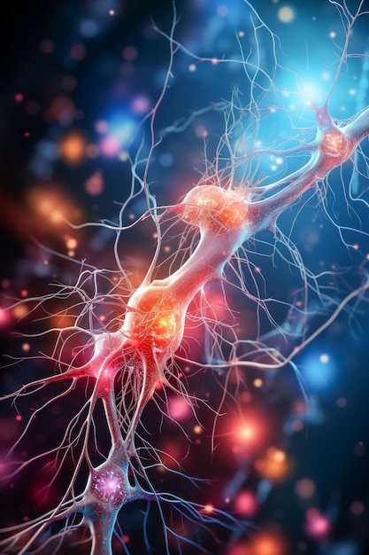 Foto las neuronas de las células neuronales que conectan el cerebro
