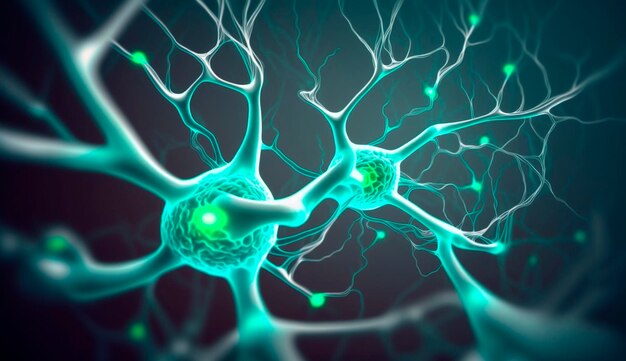 Neuronas en el cerebro con efecto de foco IA generativa