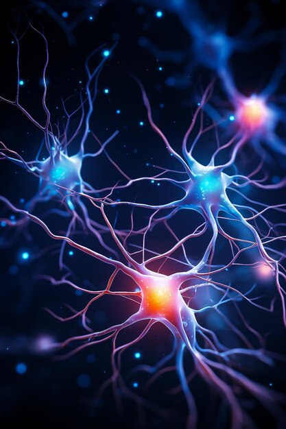 Foto las neuronas del cerebro ilustración de los impulsos neuronales