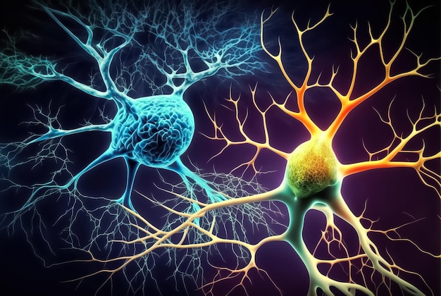 Foto neuronennetzwerk-gehirnzellen konzept des menschlichen nervensystems und der gehirnaktivität
