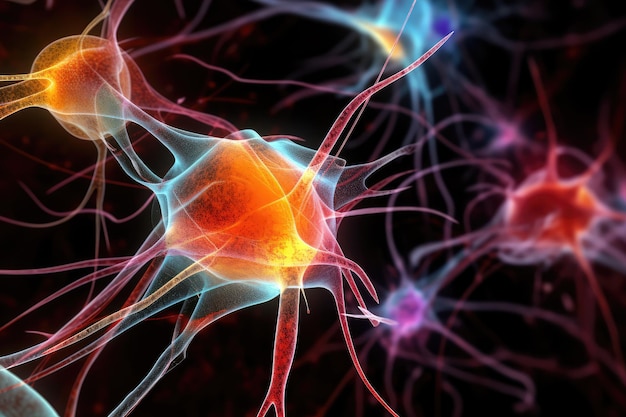 Neuronenzelle im menschlichen Gehirn mit Blitzelektrizität