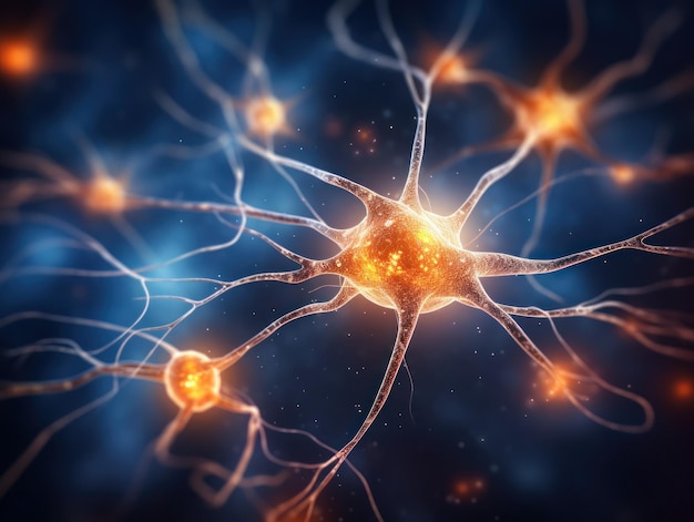 Neurônios células cerebrais médicas em fundo escuro com conexões