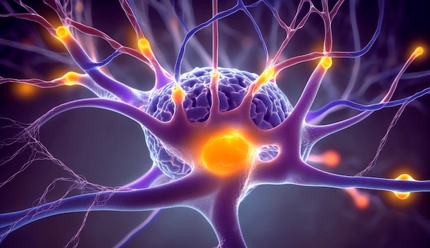Neurônios no cérebro com efeito de foco Generative AI