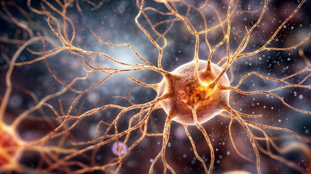 Foto neuronsystem des gehirns mit synapsen und elektrischer aktivität generative ki