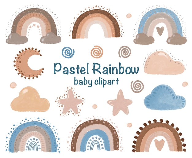 Neutrale Farben Rainbows isolierte Clipart-Baby-Set