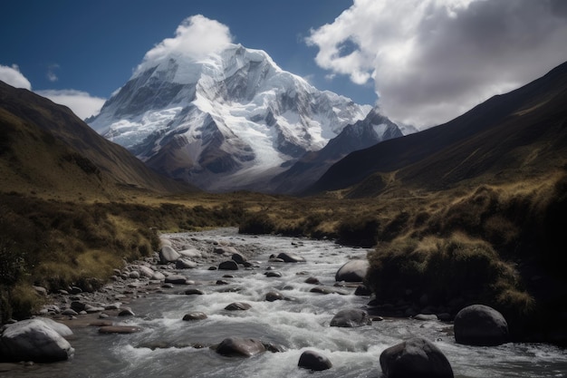 Nevado Mismi Peru Majestätischer Vulkan glitzernde Gletscher gewundene Flüsse generative IA