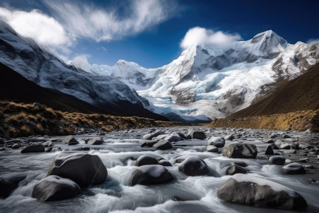 Nevado Mismi Peru Majestätischer Vulkan glitzernde Gletscher gewundene Flüsse generative IA