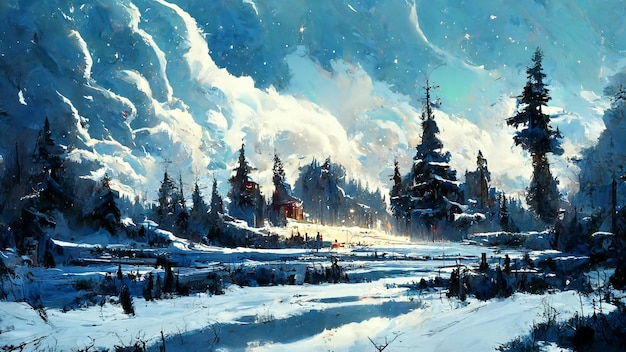 Neve de Natal em uma ilustração 3D de noite fria