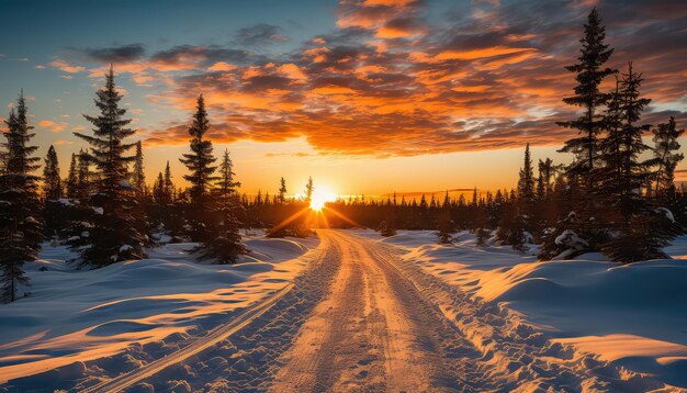 Neve fresca e luz solar dourada