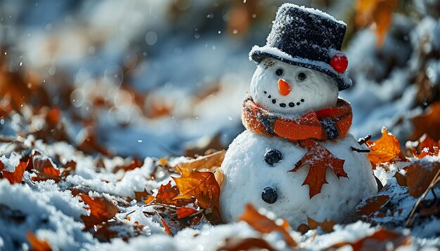 Neve no outono e boneco de neve Esta deliciosa animação apresenta um boneco de neve num inverno festivo