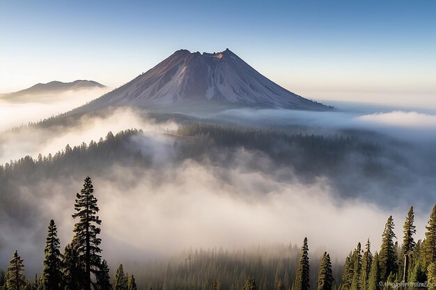 Névoa matinal na montanha no vulcão Lassen