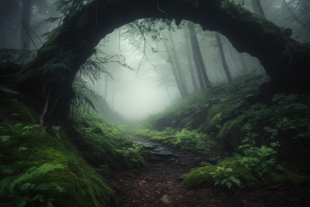 Nevoeiro misterioso em arco da floresta Cênica fria Gerar Ai