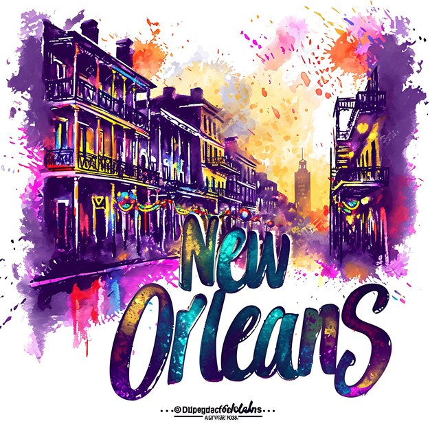 New Orleans-Text mit kunstvoller und vom Jazz inspirierter Typografie De Watercolour Lanscape Arts Collection