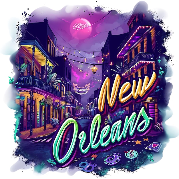 Foto new orleans-text mit voodoo und mystisch inspirierter typografie-aquarell-landschaftskunst-sammlung