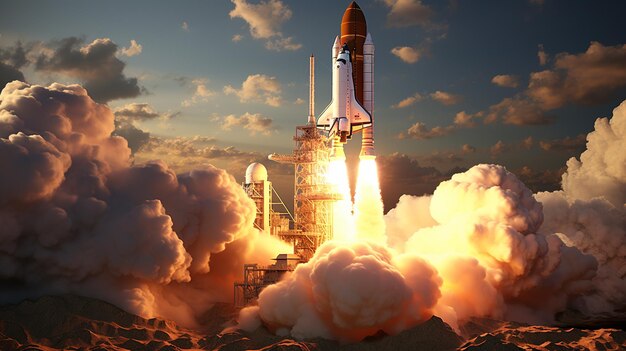 _New_Space_Shuttle_Rocket_with_blast_and_smokeImagen fotográfica de fondo de pantalla HD8K