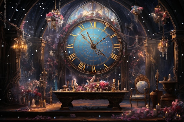 New Years Countdown-Uhr-Illustration, die mit Generative AI erstellt wurde
