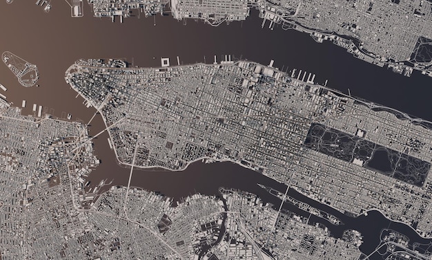 New york city map d mit antennensatellitenansicht