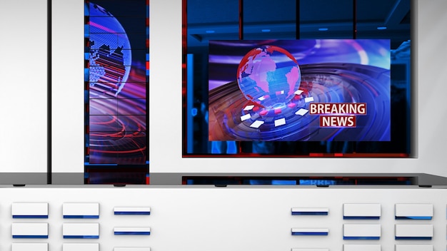 Foto news studio hintergrund für tv-sendungen tv auf wall3d virtual news studio hintergrund 3d-illustration